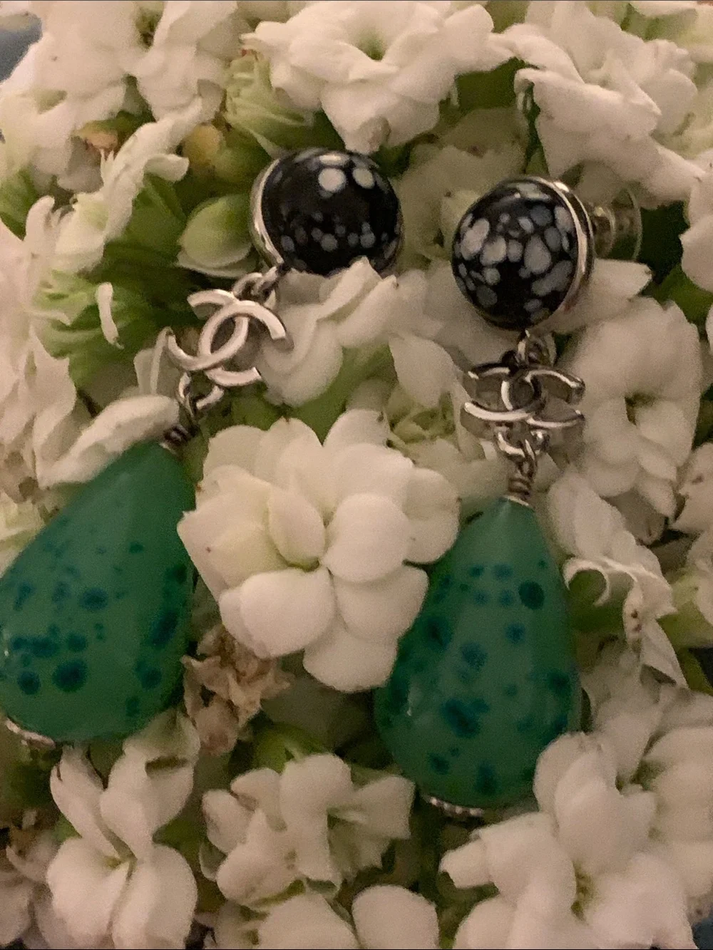 Limited edition authentic Chanel gorgeous earrings with real stones,cc logo.